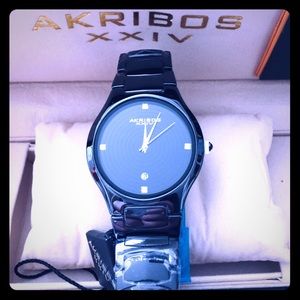 WOMEN’S BLACK GENUINE CERAMIC WATCH w/ CRYSTALS.